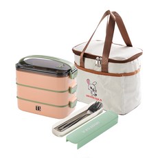 직장인 스텐 도시락 대용량 학생 도시락 다단 프리 코디 피크닉 보온 런치박스, 1세트, 핑크(3단)