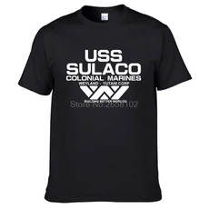 패션 USCSS 티셔츠 Alien USS Sulaco Colonial Marines Aliens Off World 반소매 Tshirt 남성 코튼 O 넥 티, 04 XS（old）, 07 black