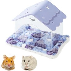 햄스터 은신처 작은 집 둥지 별이 빛나는 하늘 서식지 햄스터를 위한 푹신한 쿠션 침대 생쥐 저빌이 놀고 자고 쉴 수 있는 곳 커피, Purple