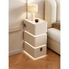 인테리어 침대협탁 LED 무선충전 테이블 사이드 카키 충전+USB 완제품 조립 완료 35x40x64cm, 원목 충전+USB+비밀번호 잠금