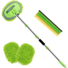 62인치 세차 브러시 키트 미트 걸레 스펀지긴 손잡이 nille 극세사 자동차 청소 윈드실드 창문 스퀴지 청소용 RV 트럭용 스크래치 없는 교체용 관리, Green, 7 Pack