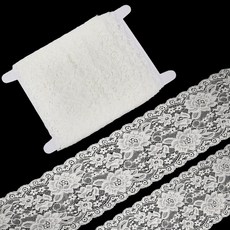 Letsinstyle 4.7m(5야드) 아이보리 스트레치 레이스 리본 14.9cm(5.9인치) 신축성 있는 꽃무늬 패턴 패브릭 트림 자수 튤 크로셰 바느질 트림 신부 웨딩, Letsinstyle 4.7m(5야드) 아이보리 스트레