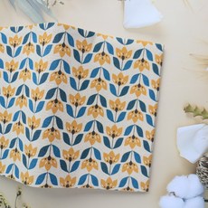 【日系小花-黃】書衣 書套 可調式 布書衣, 1個