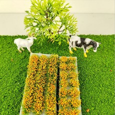 【微景小舖】草蔟系列 草叢條 情景模型材料 火車草叢 微縮模型 情景草坪成品 模型材料 沙盤場景 仿真迷你花叢林 灌木叢, 橘黃色-草叢條+草簇粒/8mm, 1個