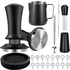 22 PCS 에스프레소 액세서리 ， 53mm 커피 탬퍼 바리스타 키트 - 프로팅 피처 포함WDT 도구 교반기 매트 스텐실 라떼 아트 펜