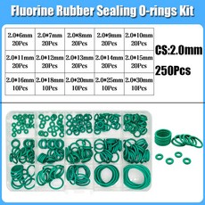 250S 그린 FKM 씰링 불소 키트 고무 방지 CS 고경도 가스켓 부식 내열성, 250pc 2 0mm