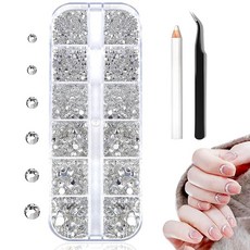 네일 라인스톤 6가지 사이즈 1.55mm 라인스톤 네일 데코 원형 입체 평평한 바닥 반짝반짝 보석 높은 채광 네일 파츠 클리어 유리 스톤 네일을 장식하고 옷에 활용 대용량 세트 네