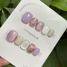 옌츠 네일팁 10p 세트 숏 스퀘어 붙이는 네일아트 JNN0415, 1개, 사진색 4