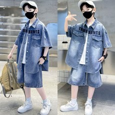삐삐네옷가게 남아 초등학생 오버핏 데님 자켓 데님 반바지 상하
