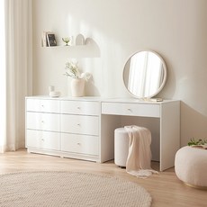 [3만원 즉시할인][스칸디아]엠마 디자인 6단 와이드서랍장+수납 화장대 세트, 화이트