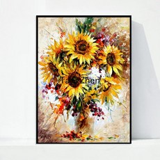 【TangZhen】유화그리기 유화그리기세트 디지털 유화 diy 남자 여자 아이 수제 창의 심플한 리넨 만화 색칠 방 거실 색칠 장식 그림, 186 추상 해바라기, 40*50cm 내장 2.5 두께(색천), 1개