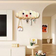 卡通雲朵門後掛鉤置物架 衣服包包收納架 玄關臥室牆上掛衣架, 1個, 小豬,60*22水晶膜+5個火柴棒