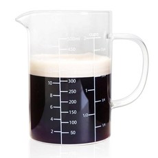 손잡이가 달린 유리 계량컵 500ML 높은 붕규산 유리 3가지 스케일 (OZ 컵 ML/CC) 주방 또는 레스토랑용 이저링 비커 V자형 유리 계량 비커 읽기 쉬운, 손잡이가 달린 유리 계량컵, 500ML 높은 붕규산 유