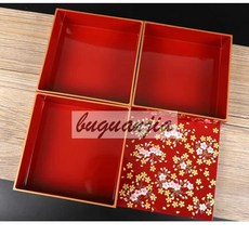 도시락통 일본찬합 고급 벚꽃 용기 3단 일식 우드 소풍 도시락 가정식 나무, 1개, M. 겉은 빨간색 안은 빨간색인 중간 크기의 벚꽃 크로