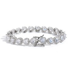 歐美嘻哈風格銅鑲鋯石心形網球鏈，時尚運動項鍊，展現個性魅力, 8inch(20cm)銀色手鍊, 1個