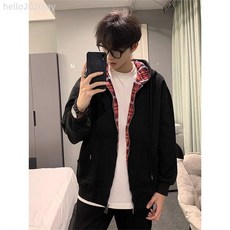 美式潮牌秋冬格子連帽衛衣男港風復古拉鍊開衫外套潮牌男裝批發