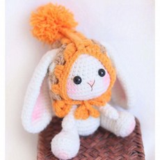 티류으스 1+1코바늘뜨기 도안 DIY 키링 만들기 토끼 파란색 뜨개질 세트 ZH, 오렌지색 머리 스카프 소재 패키지1+1, 1개