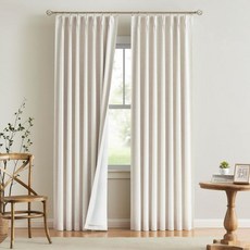 Vision Home Natural Pinch Pleated Full Blackout Curtains Linen Blended Room Darkening Window 90 in
