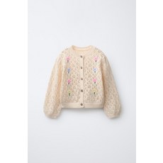 [국내발송] 자라 ZARA 플라워 자수 펀칭 니트 재킷 - 크림