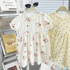 DFMEI 泡泡袖女童連衣裙夏季新款韓版碎花短袖公主裙寶寶a類夏款童裙