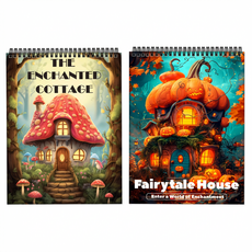 NICEROSE 성인 색칠 세트: The Enchanted Cottage & Fairytale House 아트 컬러링북 책 2권 세트, 마법의 오두막과 동화주택