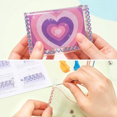 스티치 공예 투명 반짝이 카드지갑 바느질만들기 어린이 DIY바느질키트, 1개