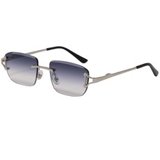 RAVI EYEWEAR 남성 및 여성용 레트로 무테 선글라스 - 틴트 직사각형 프레임리스 메탈 컷 디자인 UV400 보호 투명 실버