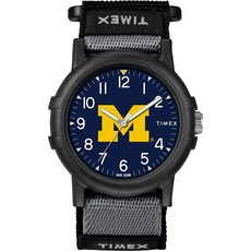 Timex 유니 Collegiate Recruit 38mm 시계 - 미시간 울버린 블랙 패브릭 스트랩 포함 블랙. 모던. 203018