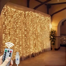 커튼 화환 LED 스트링 조명 USB 리모컨 요정 침실 홈 크리스마스 휴일 웨딩 장식 8 가지 모드, 03 Warm Light, 04 USB-3Mx1M 100LEDs