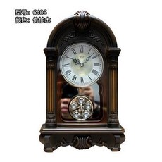 仿古音樂報時座鐘 歐式創意擺件 客廳書房靜音時鐘, 6406仿柚木
