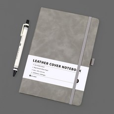 어니우니 A5 가죽 회사 업무용 노트 하드커버 만년 다이어리, 그레이