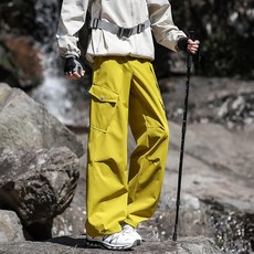三防美式加厚兩件可脫內膽沖鋒褲 男款秋冬季新款戶外厚款寬松運動半松緊工裝休閑長褲, M 建議體重（45-52.5 公斤）, 芥末黃