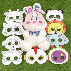 兒童 DIY 手繪卡通面具組 動物造型 畫筆顏料配件, 十款隨機, 5個