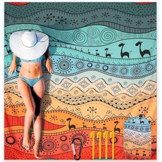 HIHOHO 해변 담요 방수 모래 방지 엑스트라 라지 비치 매트 200.7 x 210.8cm(79 x 83인치)/304.8 x 274.3cm(120 x 108인치) 1-8세 성, 79" X 83"（1~3 person）, 트라이브 그린 오렌지