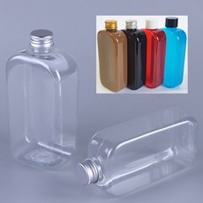 밀크티병 공병 +알루미늄골드캡 사각 납작 페트병 더치 커피병 쥬스 투명 플라스틱병, 10개, 300ml