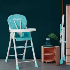 접이식 아기 식탁의자 베이비 유아 하이체어 업소용 블루+쿠션+더블접시, 기본형