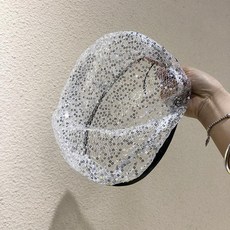 鏤空透氣 頭飾髮際線修飾, 1個, 粉色透紗亮片蓓蕾帽,可調節(56-58cm)