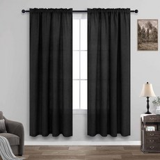 KOUFALL 주방 창문용 짧은 커튼 114.3cm(45인치) 카페 시어 다크 그린 리넨 장식 커튼 욕실 창문용 패널 2개 세트