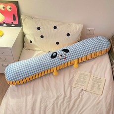 여름용 수면 베개 긴 스트립 분리형 세탁 가능 코어 포함 아이스 실크 시원한 수면 베개 성인용 초냉 원형 측면 수면 플러시, 길이 약 90cm (안고 자고 사용 가능), 긴 베개 - 블루 체크