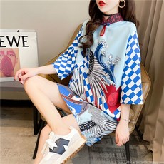 라오농 빈티지 치파오 젊은 빈티지 차이나 루즈핏 여름 자수 원피스+2d503LL