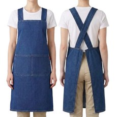 디어쿼츠 어깨편한 예쁜 크로스 데님 원피스 앞치마, 1개, 파랑