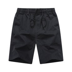 男式純棉透氣休閒短褲 夏季舒適高腰工裝褲, 2XL 建議體重（67.5-77.5 公斤）, 黑色