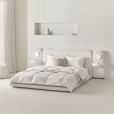 퍼니코 빈 슬림형 아쿠아텍스 패브릭/부클레 호텔 침대프레임 SS/Q/K + 28cm 포켓 하이 필로우탑 매트리스 포함, 부클레 아이보리