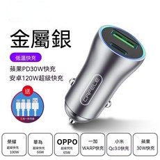 CAFELE 雙口超級快充 車載充電器 支援PD 30W與USB 120W, 單個車載充電器, 冰感合金材質【30W/PD20W】1A1C車充頭