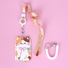 리본 고양이 학생증 출입증 시간표 케이스 사원증 포카홀더 릴홀더 스트랩 + 스프링 스트랩 4종