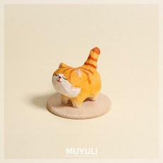 柴犬橘貓木雕擺件 可愛手工桌麵小擺飾 生日禮物, 1個, 擺件-胖橘 贈小圓底座