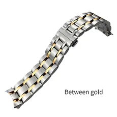 티쏘 1853 쿠튀리에 스테인리스 스틸 시계 밴드 22mm 316L T035 스포츠 방수 스트랩, 02 Silver Gold, 01 23mm
