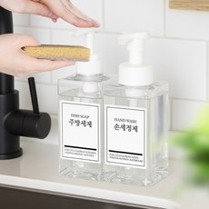 모든집 주방세제 디스펜서 500ml 일반형+거품형+방수라벨 세트, 1세트, 주방세트_기본+버블/투명용기+한글라벨2종