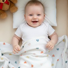 유아 이불 신생아 아기 순면 여름 신생아 이중 거즈 블랭킷, 컬러플 하트