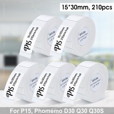 5PK P15 라벨 용지 또는 미니 휴대용 프린터 블루투스 메이커 무잉크 무선 라벨러, 5PK White 15 30mm